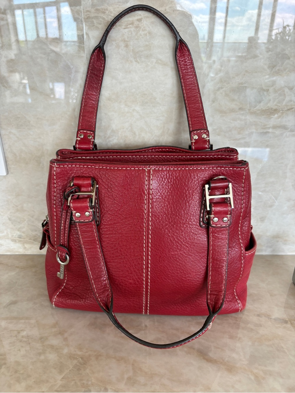 Fossil Genuine Leather Red Handbag